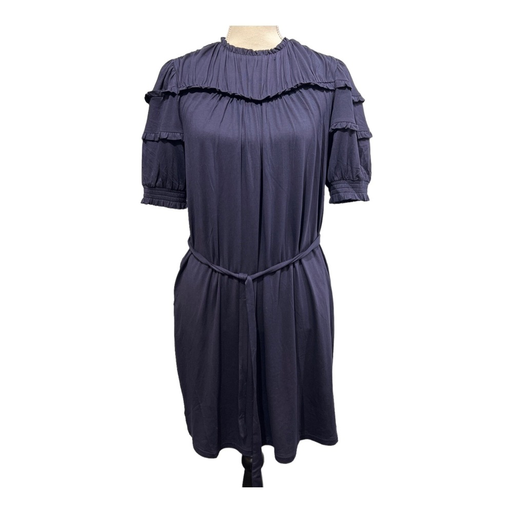 Boden Dress Blue Jersey Knit Smocked Yoke Detail Midi‎ Size 6 Neutral Travel